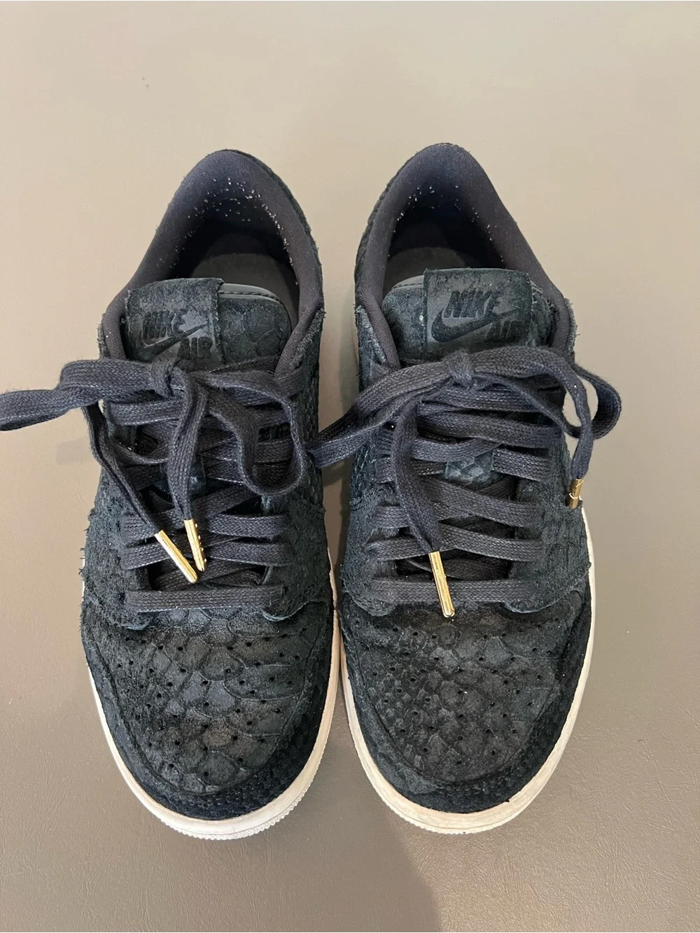 Jordan Women's Black Low-Top Sneakers with Gold Lace Aglets